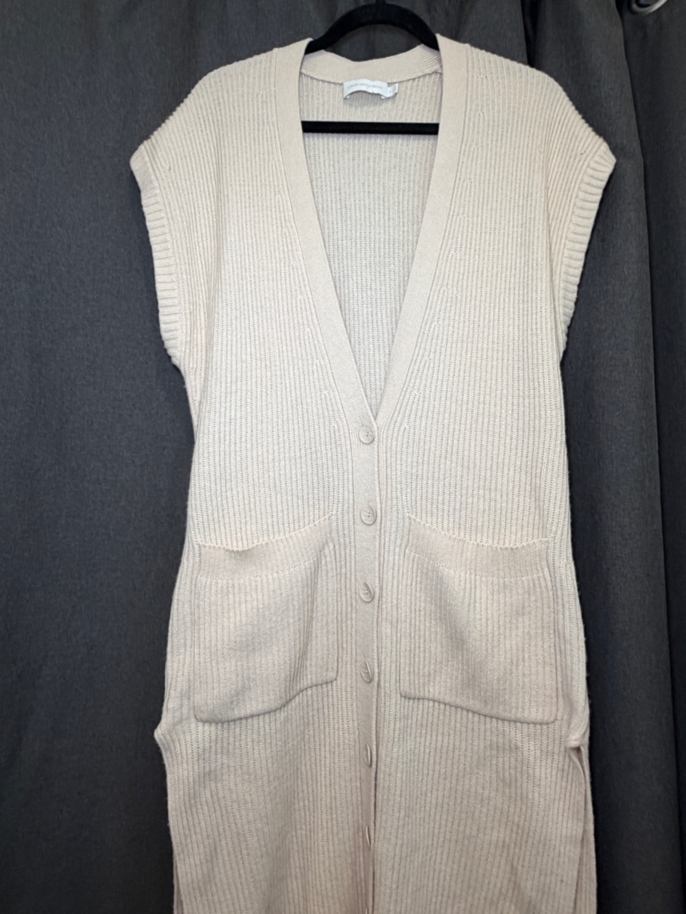 Jonathan Simkhai | Neutral Selma Long Cardigan in Ribbed Knit wool, cotton blend - Picture 7 of 11